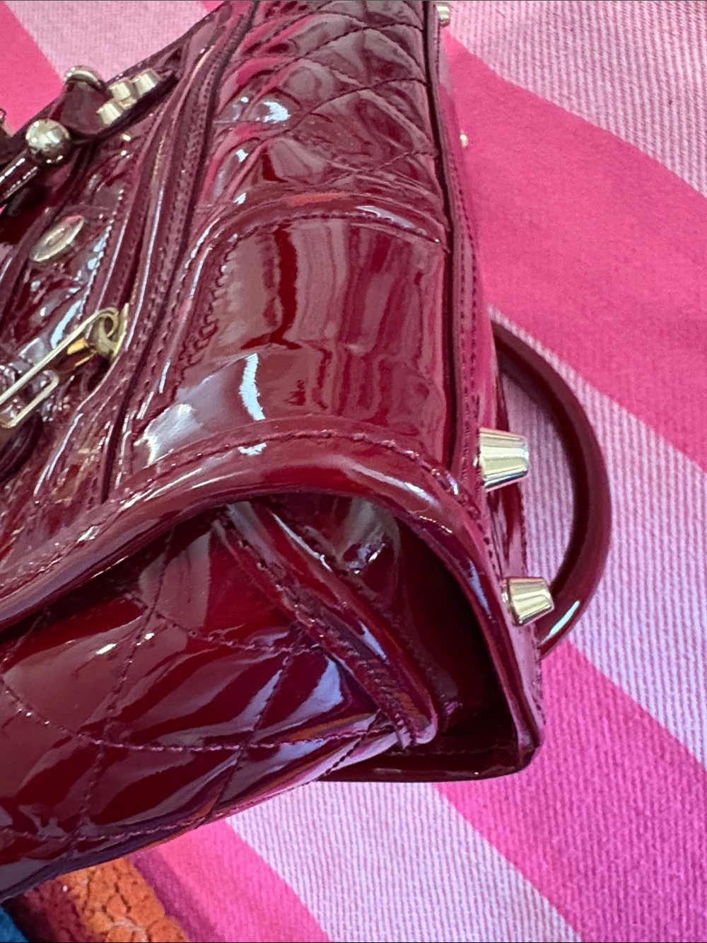 Burberry Manor Patent Quilted Leather Tote with Gold Hardware - Picture 13 of 16